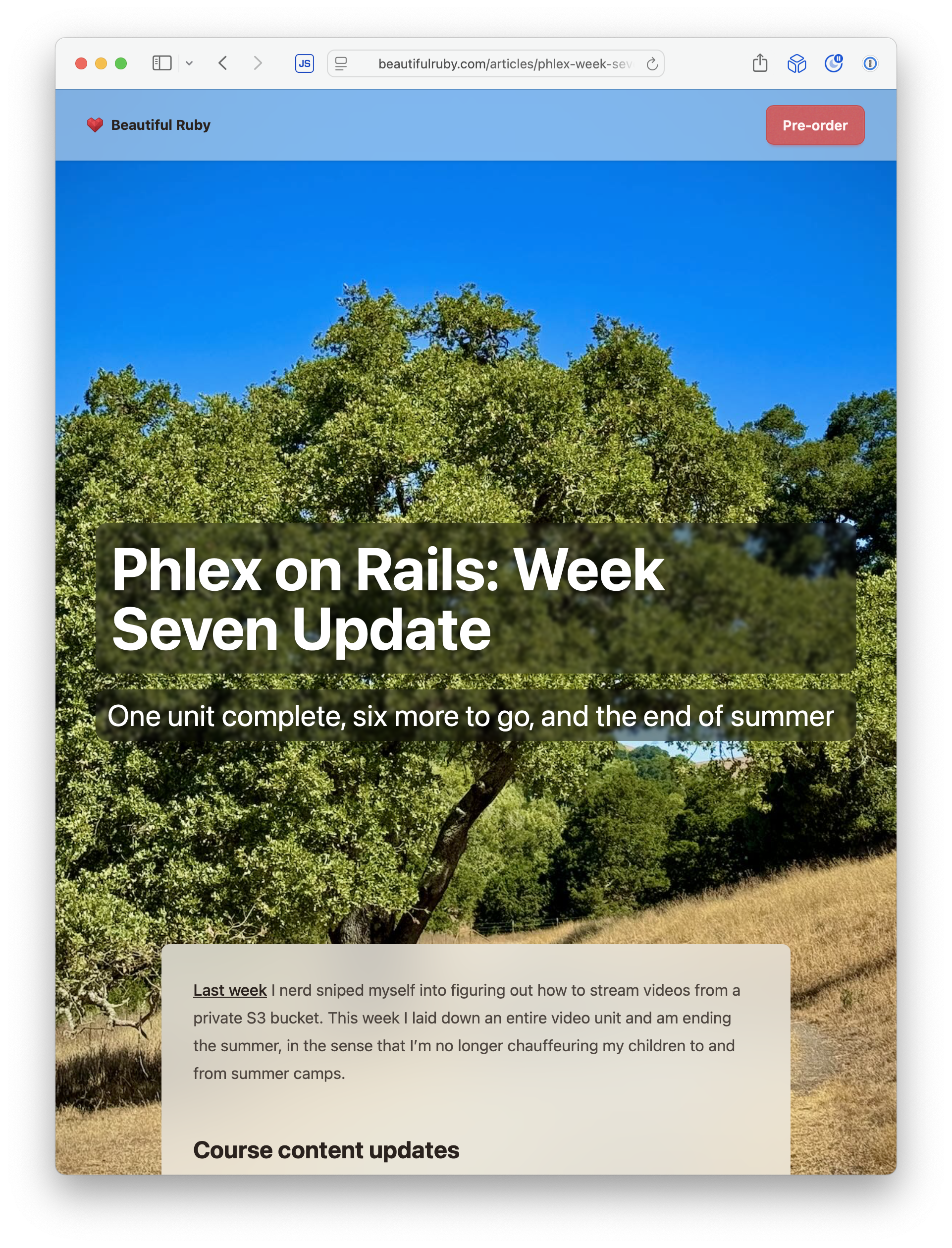 Screenshot of a weekly update