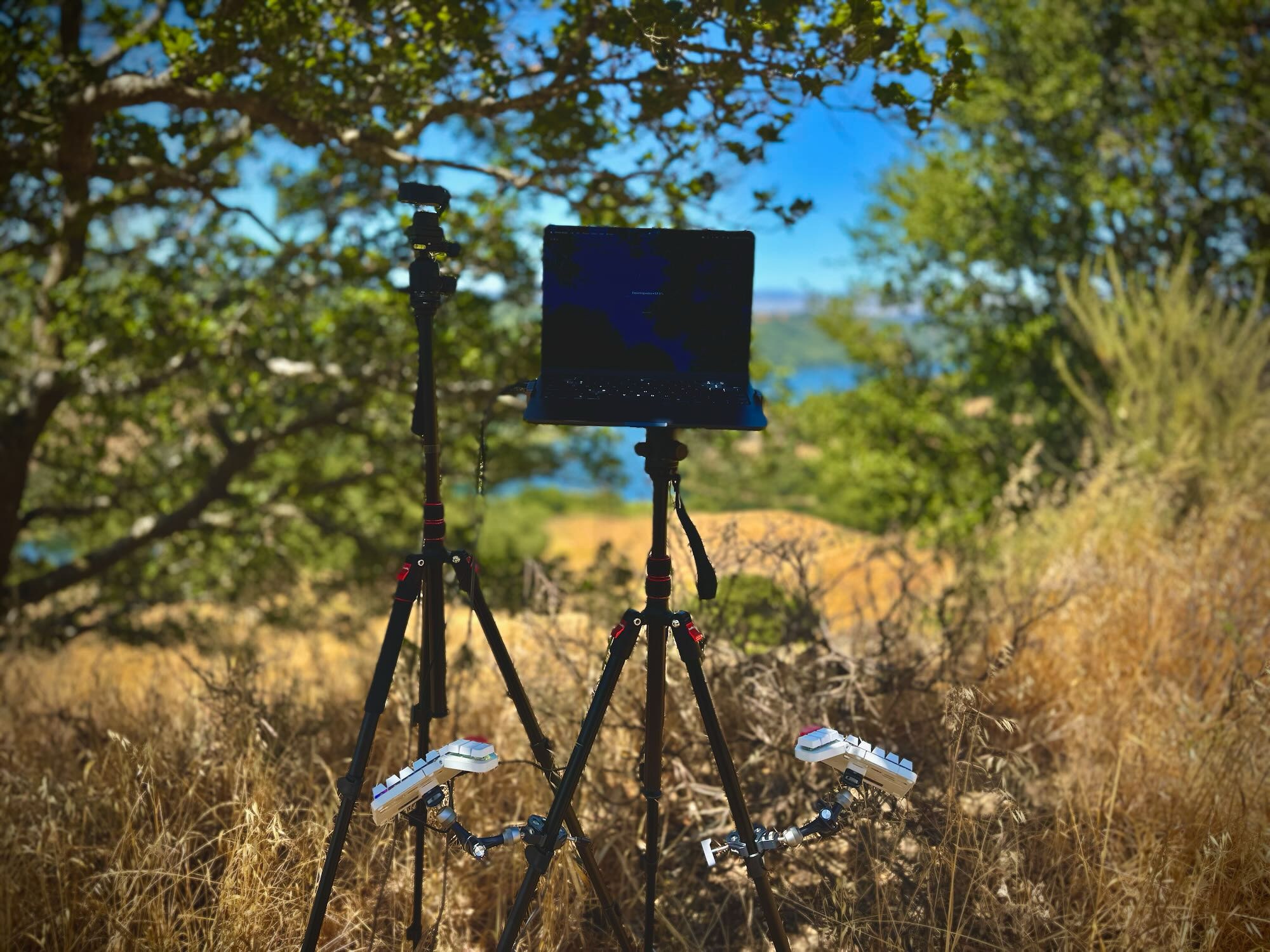 Two tripods eliminated the wobbly camera problem