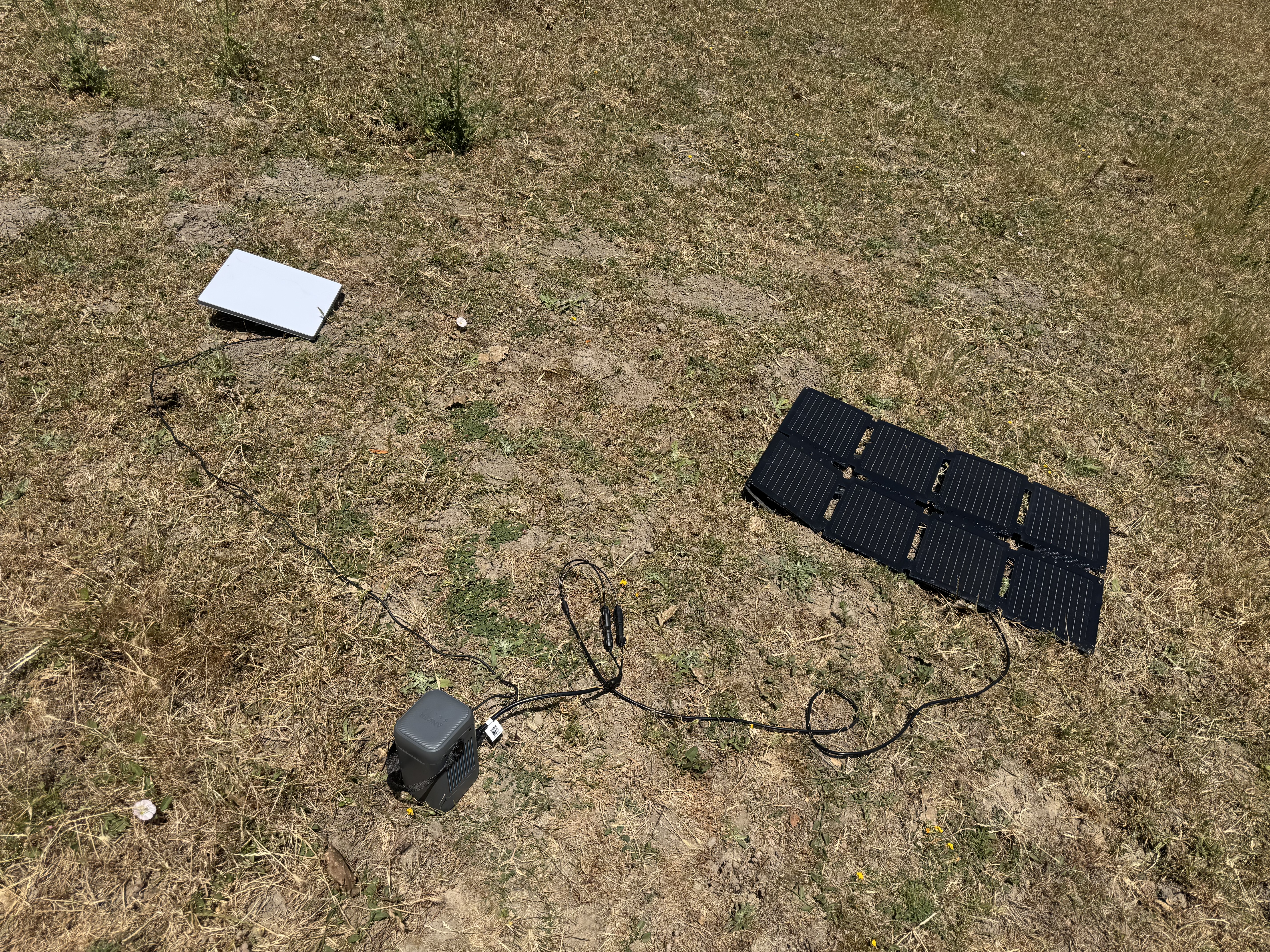 Anker power bank, solar panel, and Starlink mini